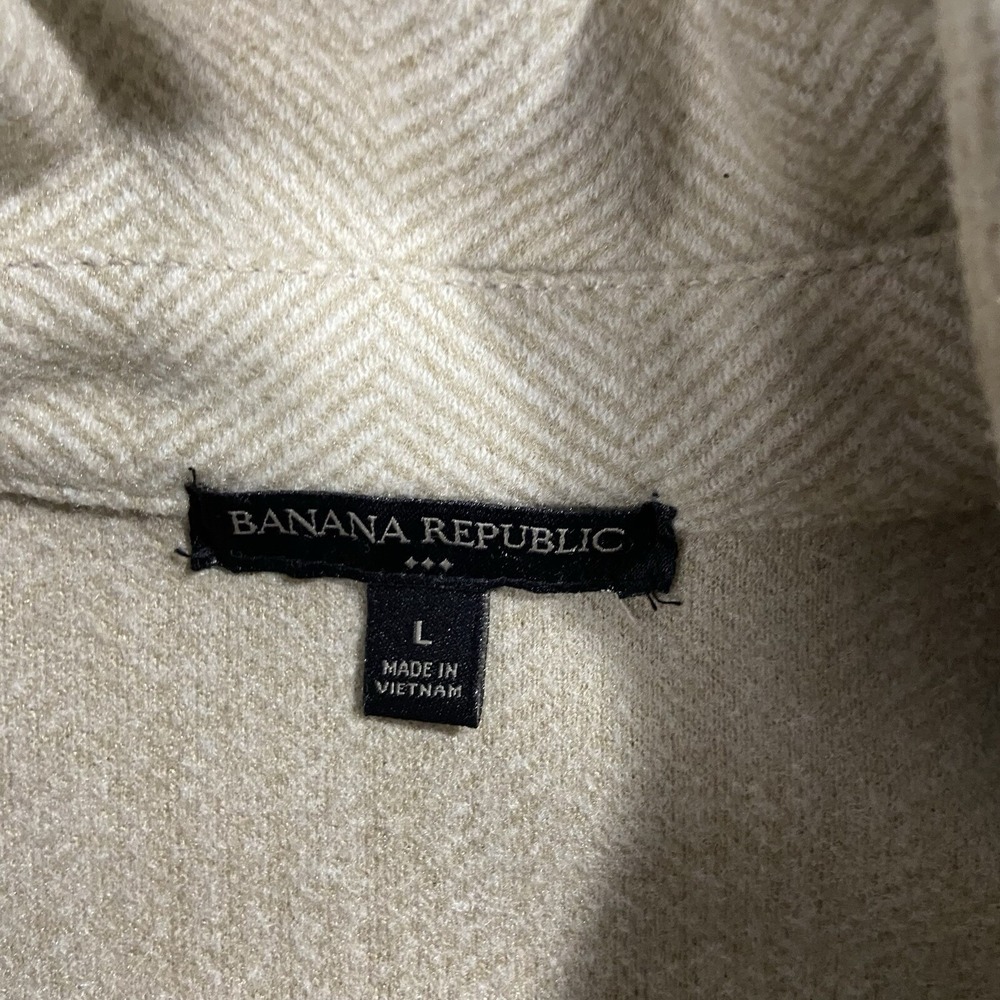 Banana Republic Beige Herringbone Moto Jacket Mid-weight Classic Preppy Womens L - Picture 3 of 8